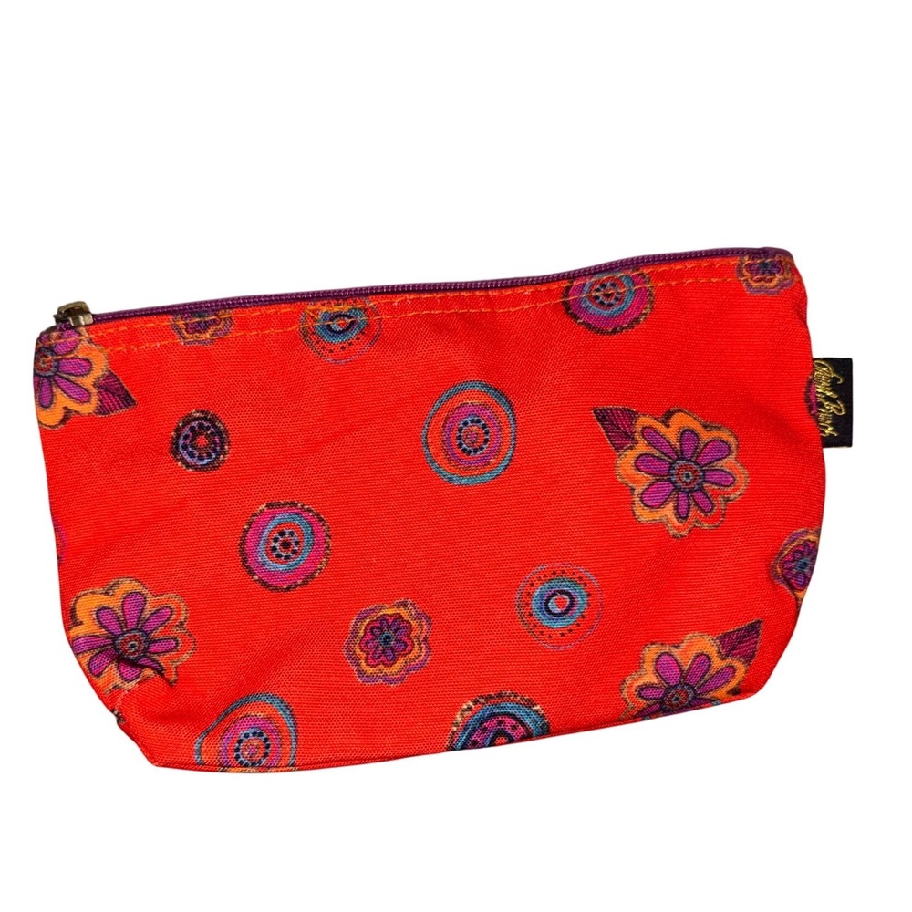 Laurel Burch NWOT Orange‎ Red Floral Canvas Zip Cosmetic Makeup Travel Pouch